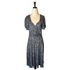 Anthropologie Ric‎ Rac Dress Women Small Gray Abstract Print Short Sleeve Midi